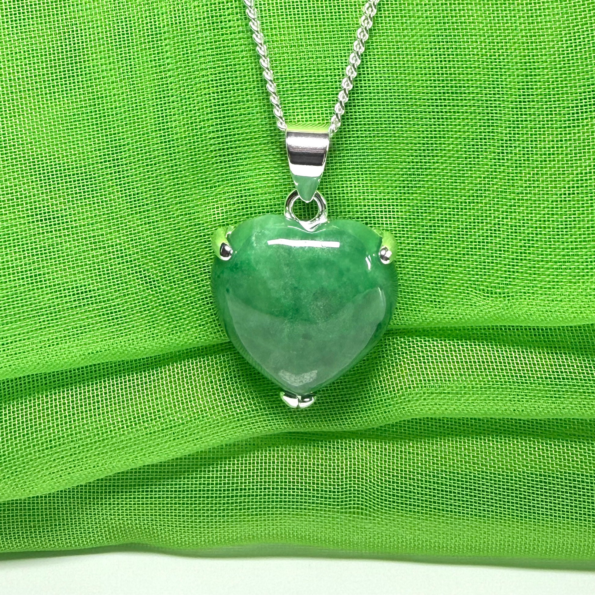 Real green jade heart shaped necklace
