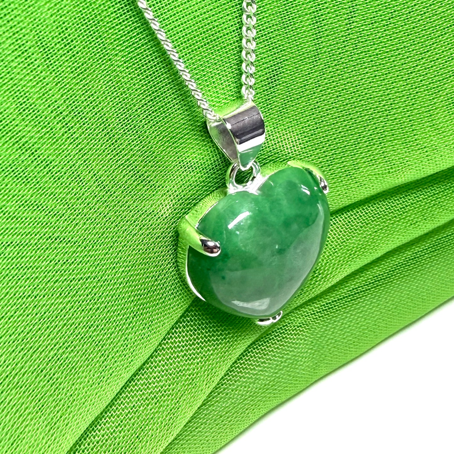 Real green jade heart shaped necklace