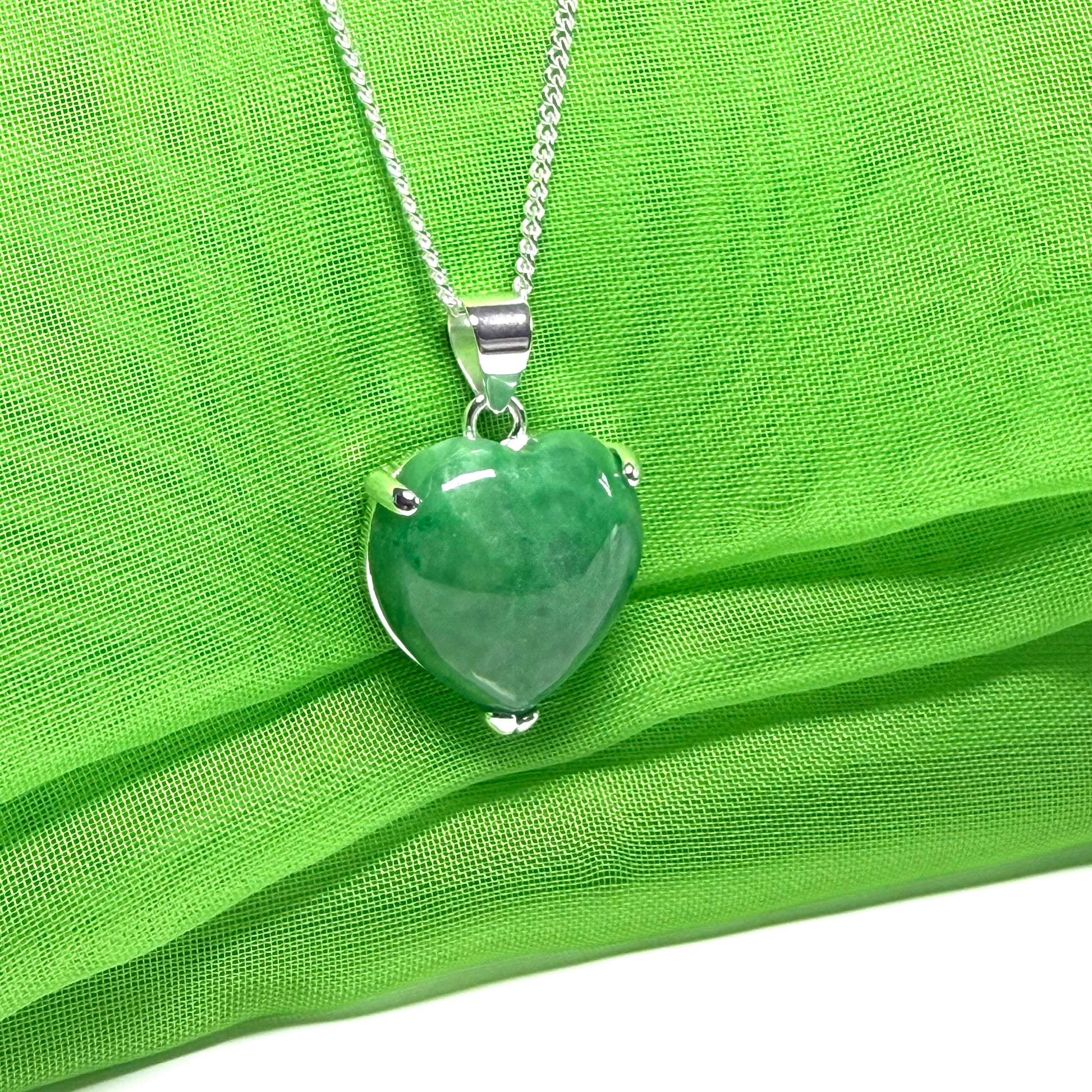 Real green jade heart shaped necklace