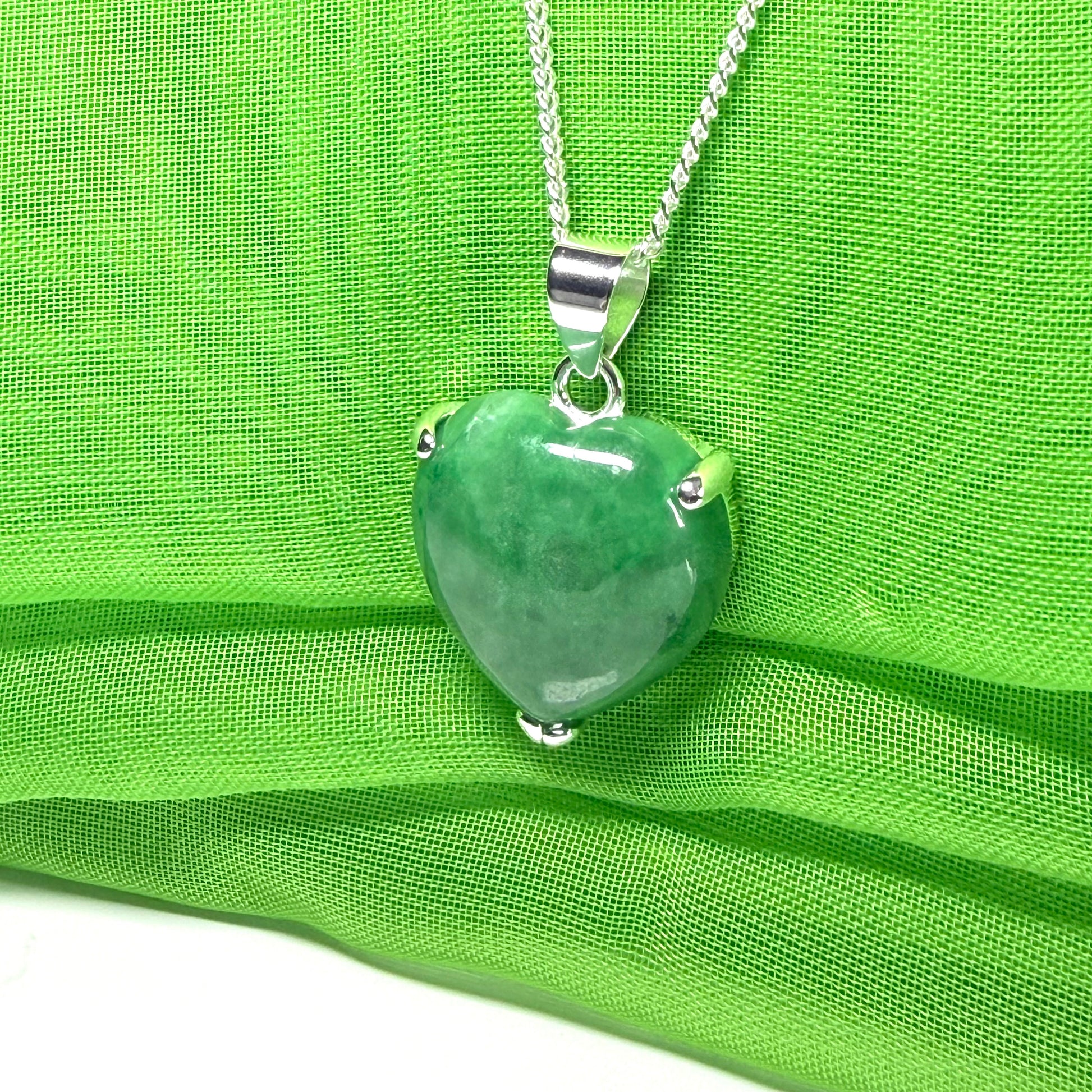 Real green jade heart shaped necklace