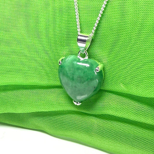 Real green jade heart shaped necklace