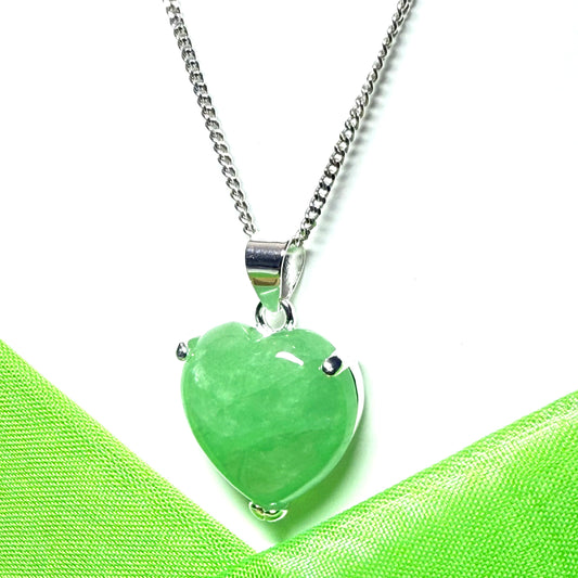 A real green jade necklace heart shaped sterling silver love pendant,a gorgeous timeless design