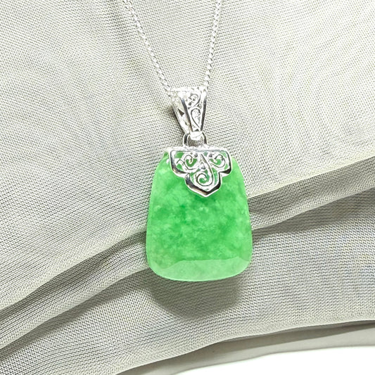 Real green jade necklace large cushion shape, a truly stunning pendant