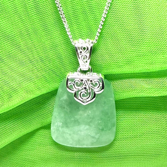 Real green jade necklace sterling silver large cushion shaped, a truly gorgeous pendant