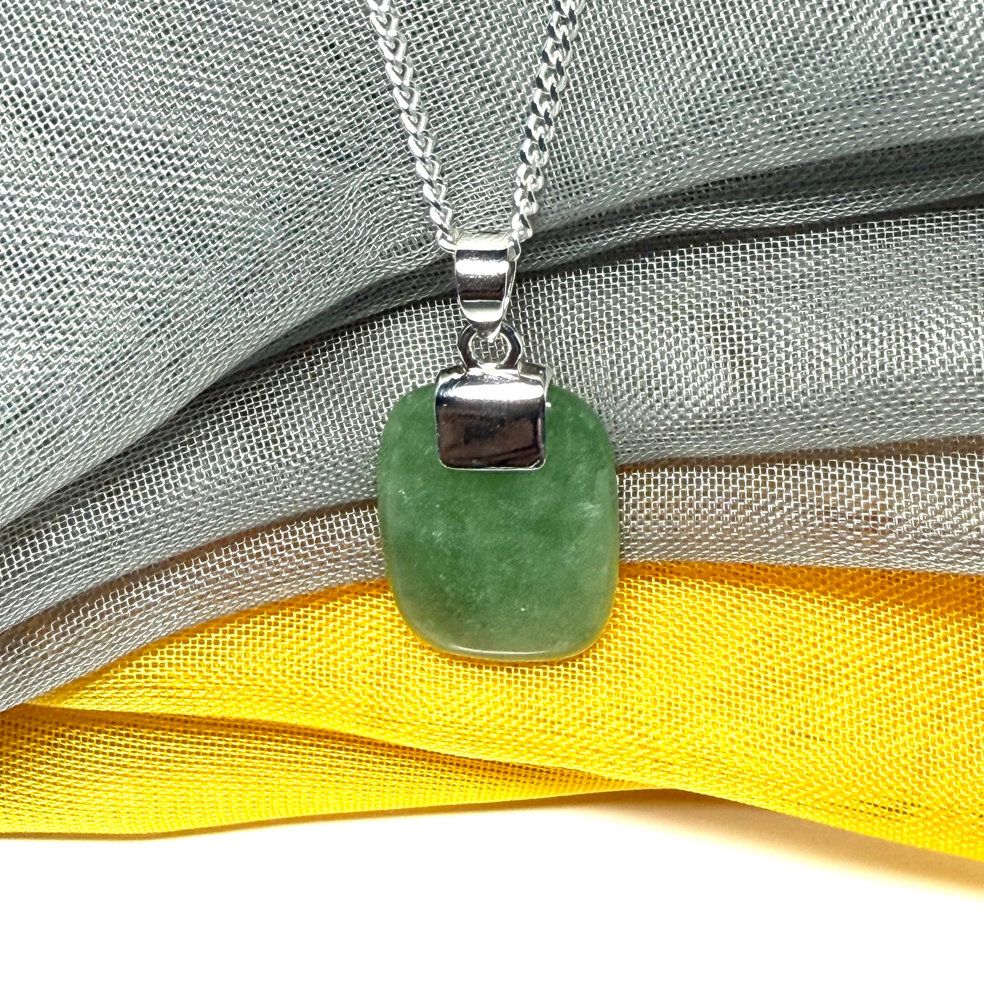 Real green jade pendant necklace cushion shaped silver with a solid chain included, stunning