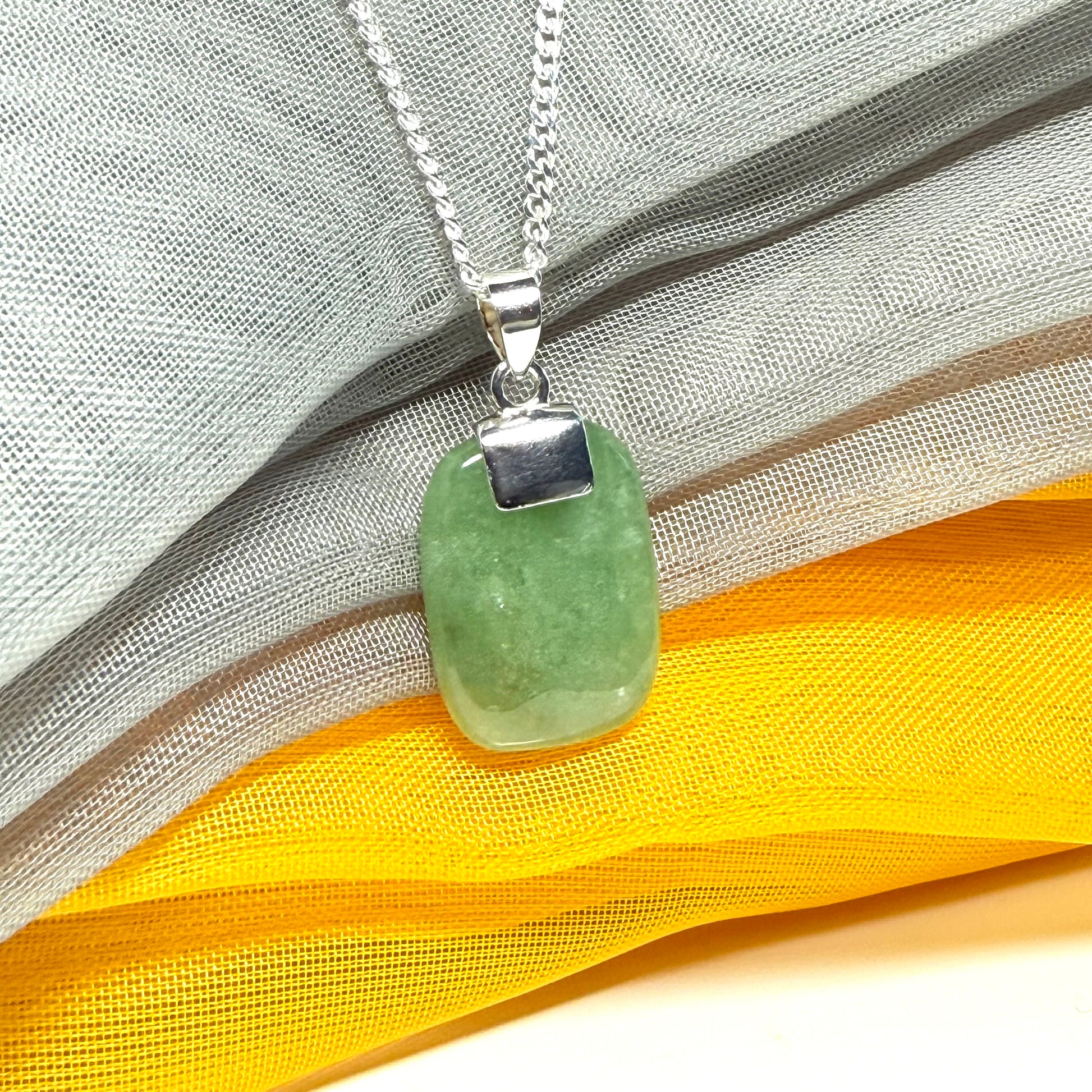 Real green jade pendant necklace cushion shaped silver with a solid chain included, stunning