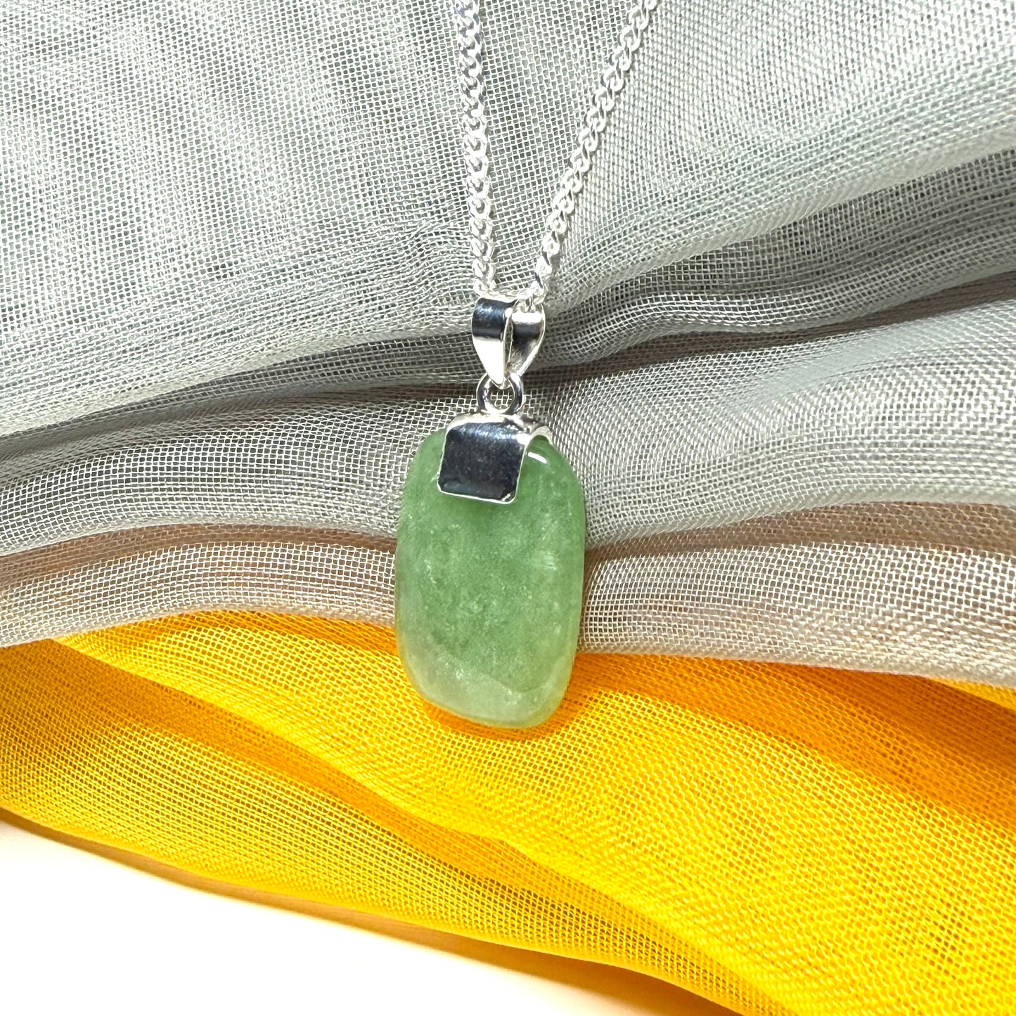 Real green jade pendant necklace cushion shaped silver with a solid chain included, stunning