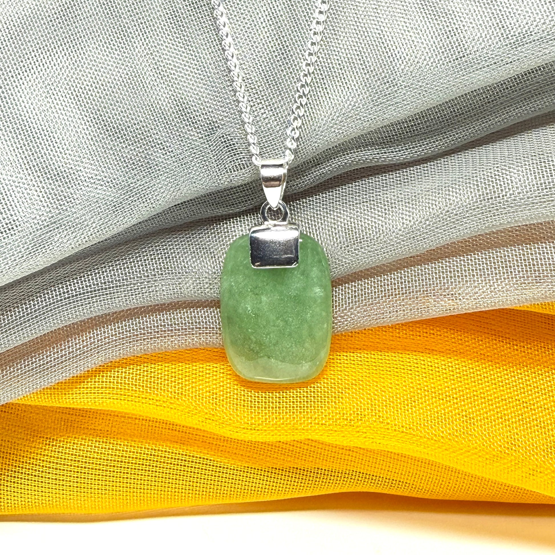 Real green jade pendant necklace cushion shaped silver with a solid chain included, stunning
