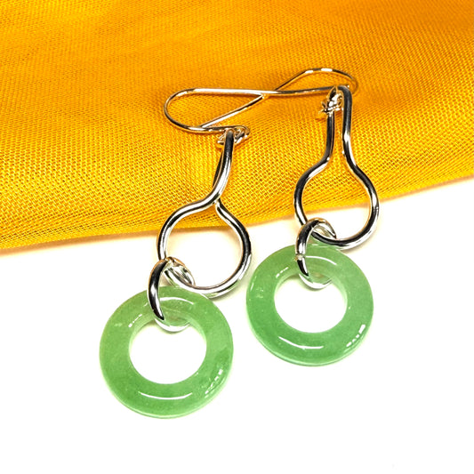 Real green jade sterling silver round beautiful drop earrings