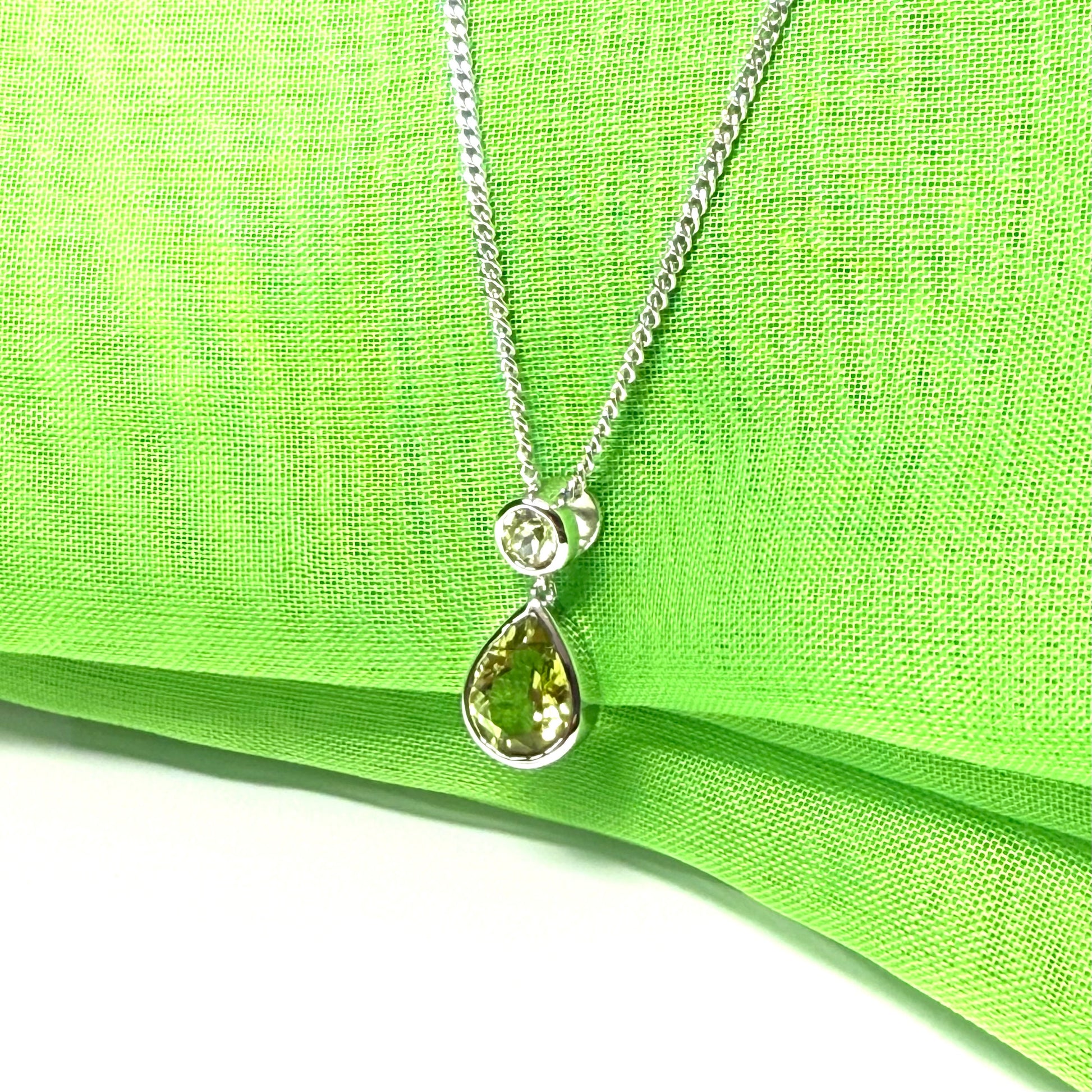 Real green peridot necklace double round and pear teardrop fancy sterling silver pendant
