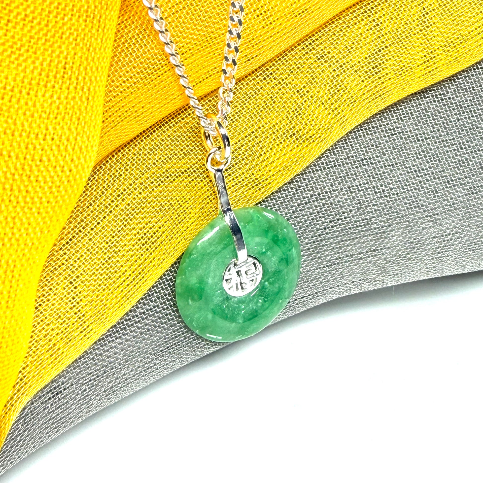 Real green round jade necklace sterling silver pendant, simply stunning
