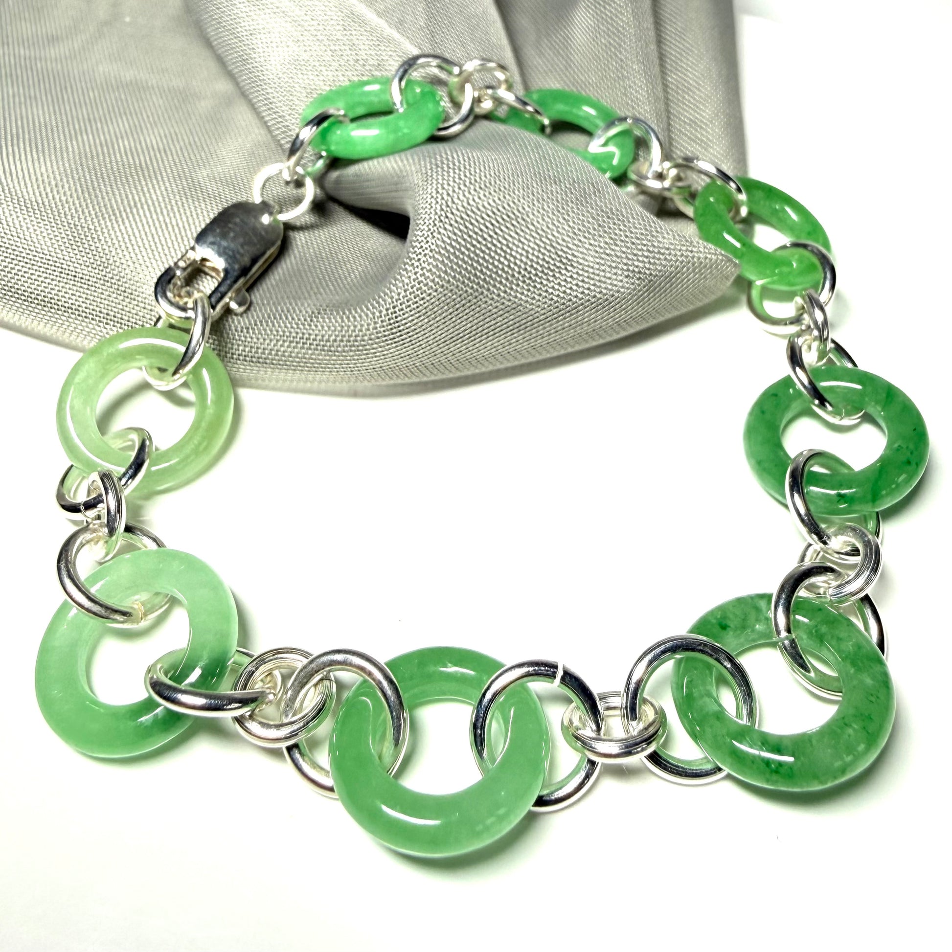 Real green jade bracelet sterling silver round circle designed