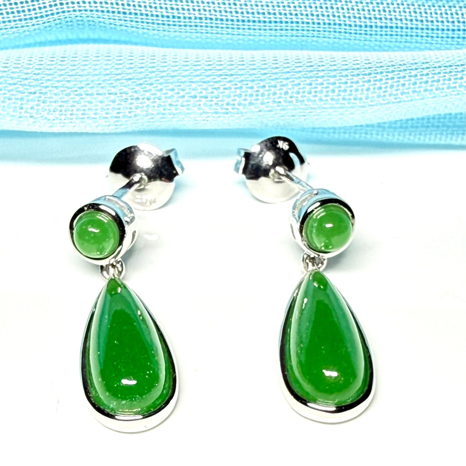 Real jade earrings drop double round and teardrop white gold pear drop design
