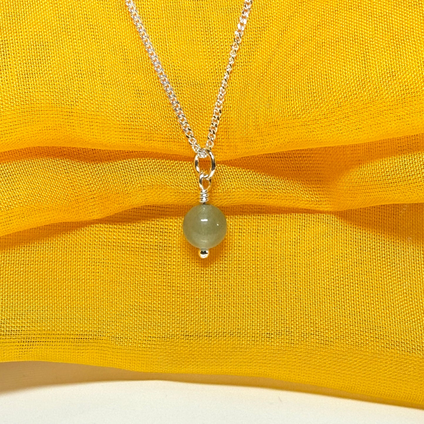 Real jade necklace round ball shaped light green pendant