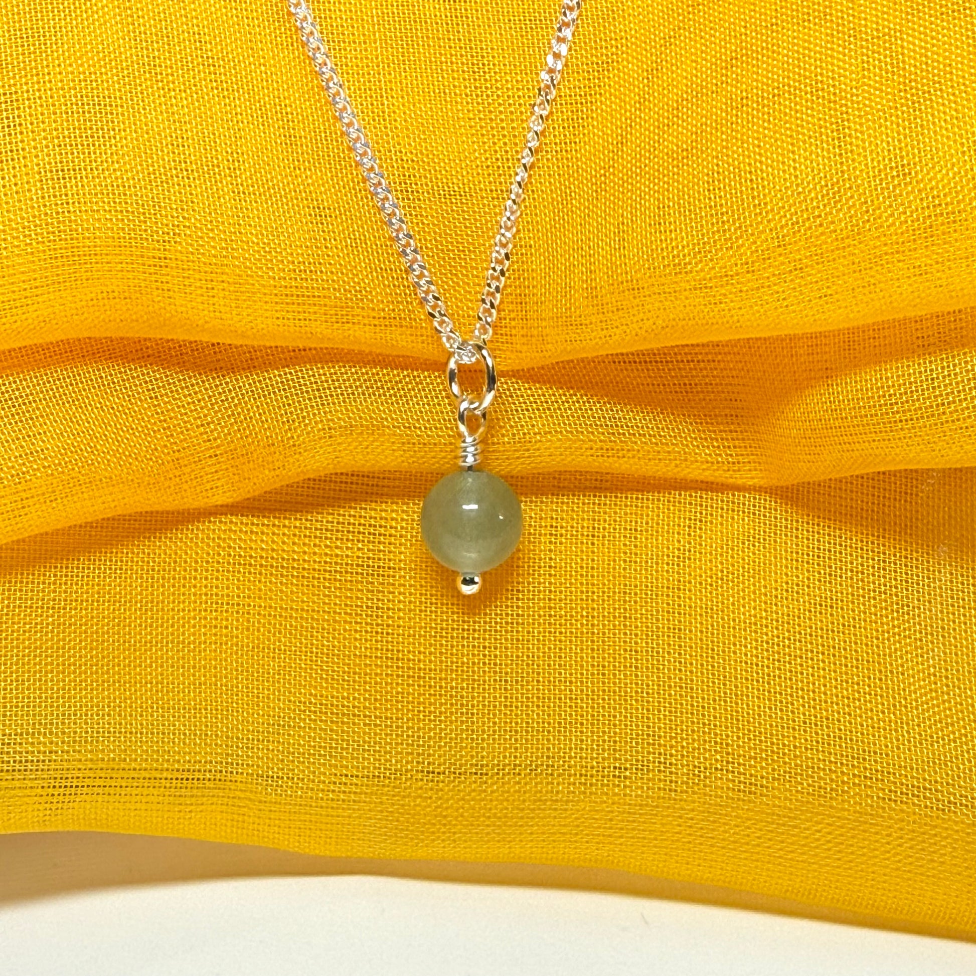 Real jade necklace round ball shaped light green pendant