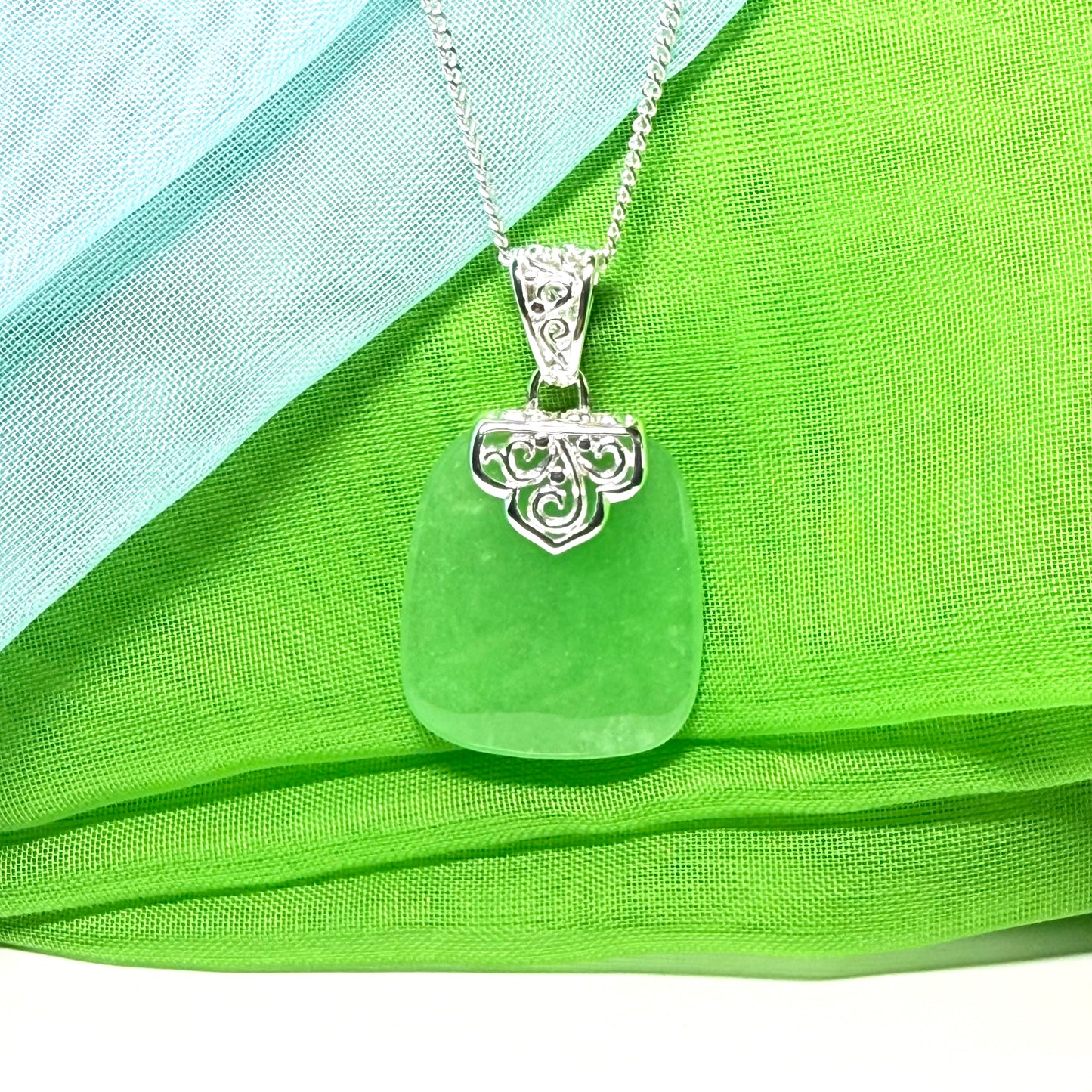 Real jade pendant green sterling silver large cushion shaped, a truly stunning necklace