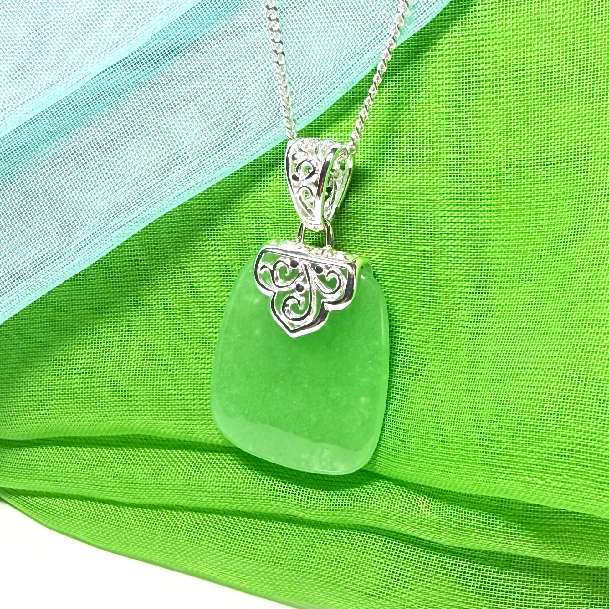 Real jade pendant green sterling silver large cushion shaped, a truly stunning necklace with chain