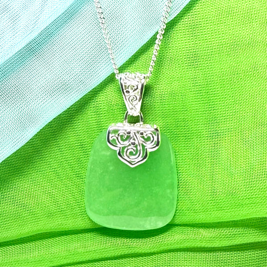 Real jade pendant green sterling silver large cushion shaped, a truly stunning necklace
