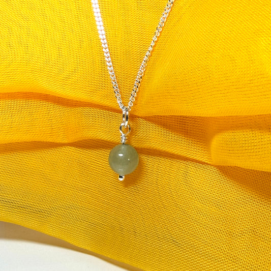 Real jade necklace round ball shaped light green pendant
