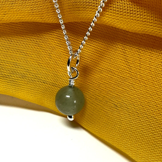 Real jade silver necklace round ball shaped light green pendant