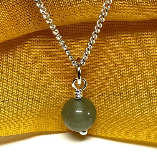 Real jade silver necklace round ball shaped light green pendant