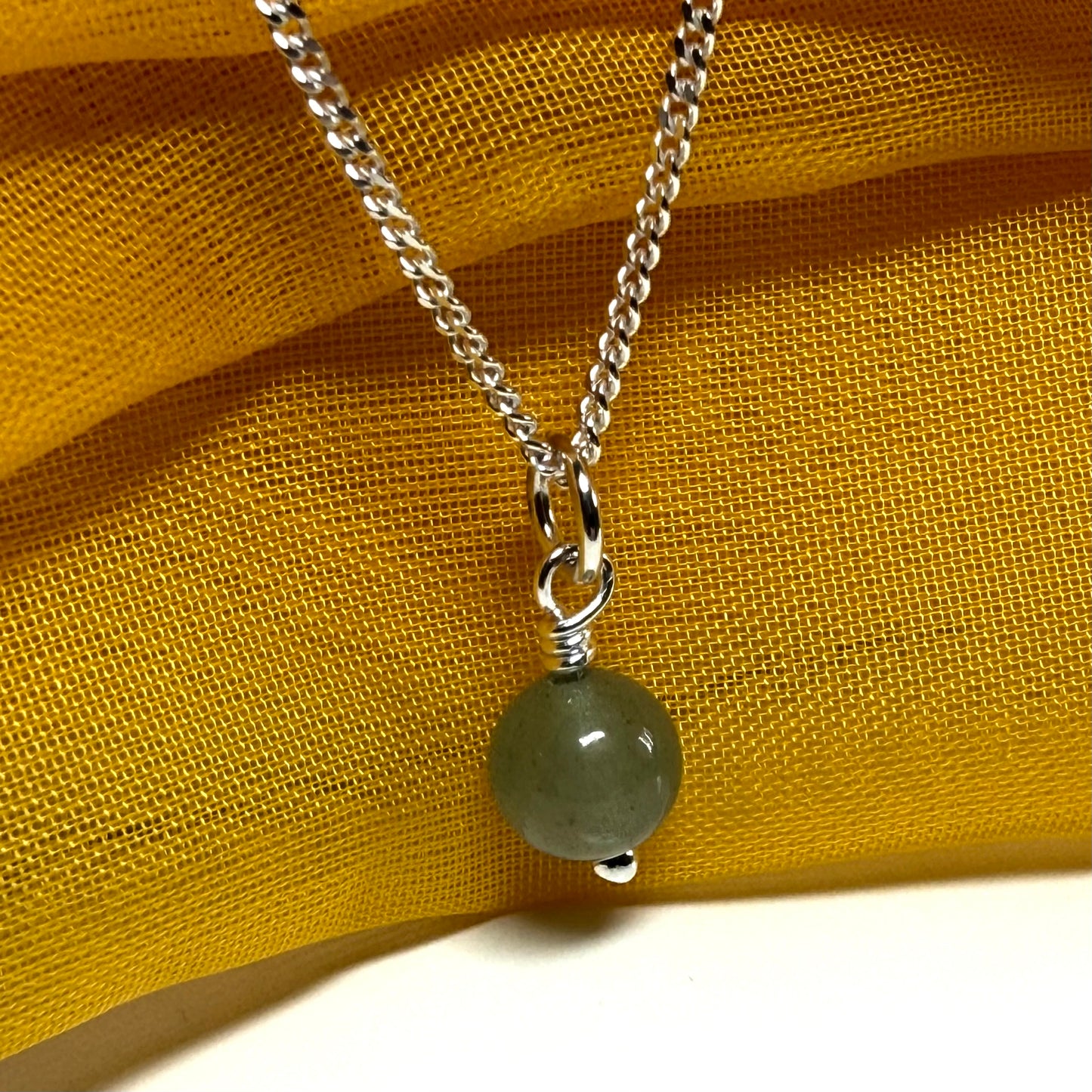 Real jade silver necklace round ball shaped light green pendant