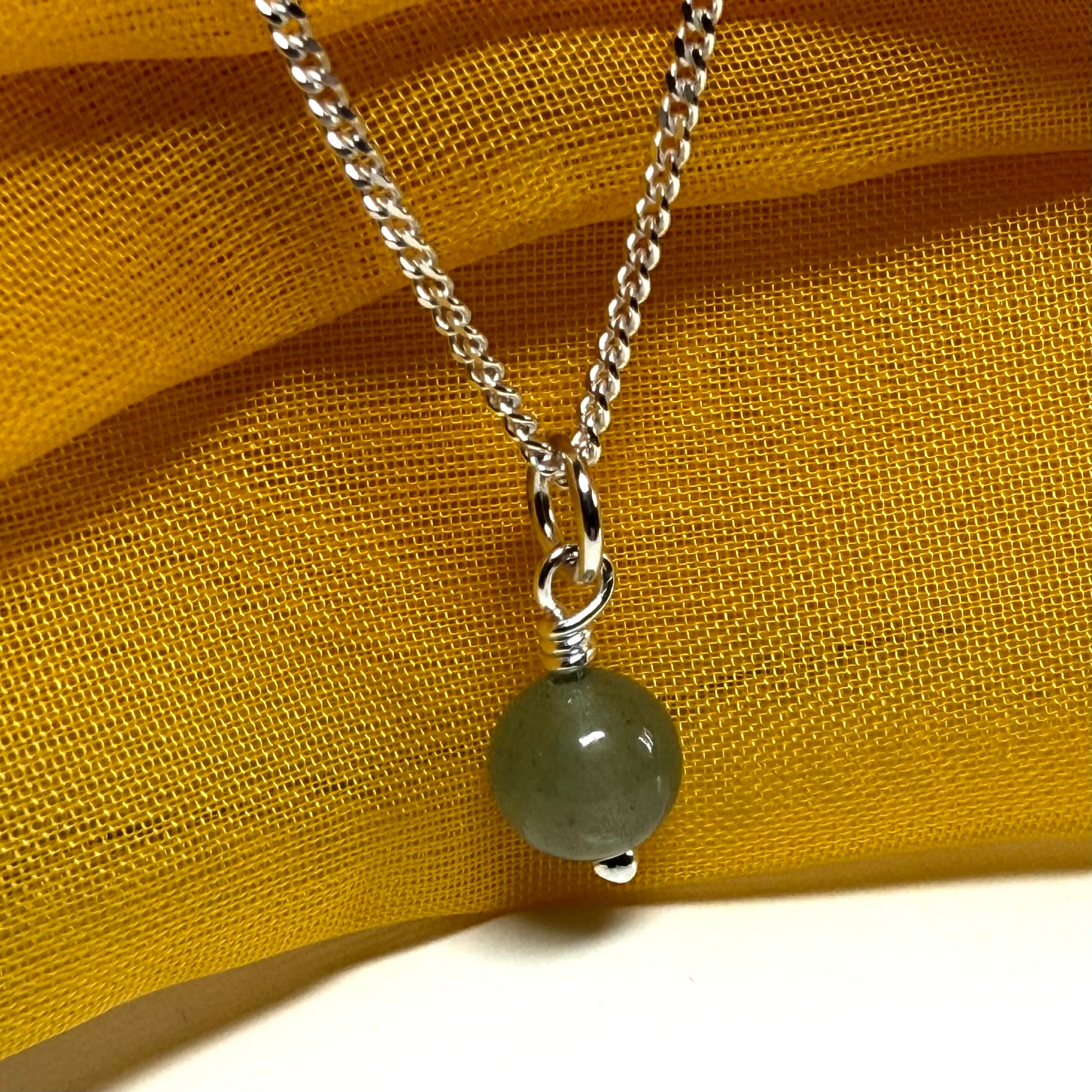 Real jade silver necklace round ball shaped light green pendant