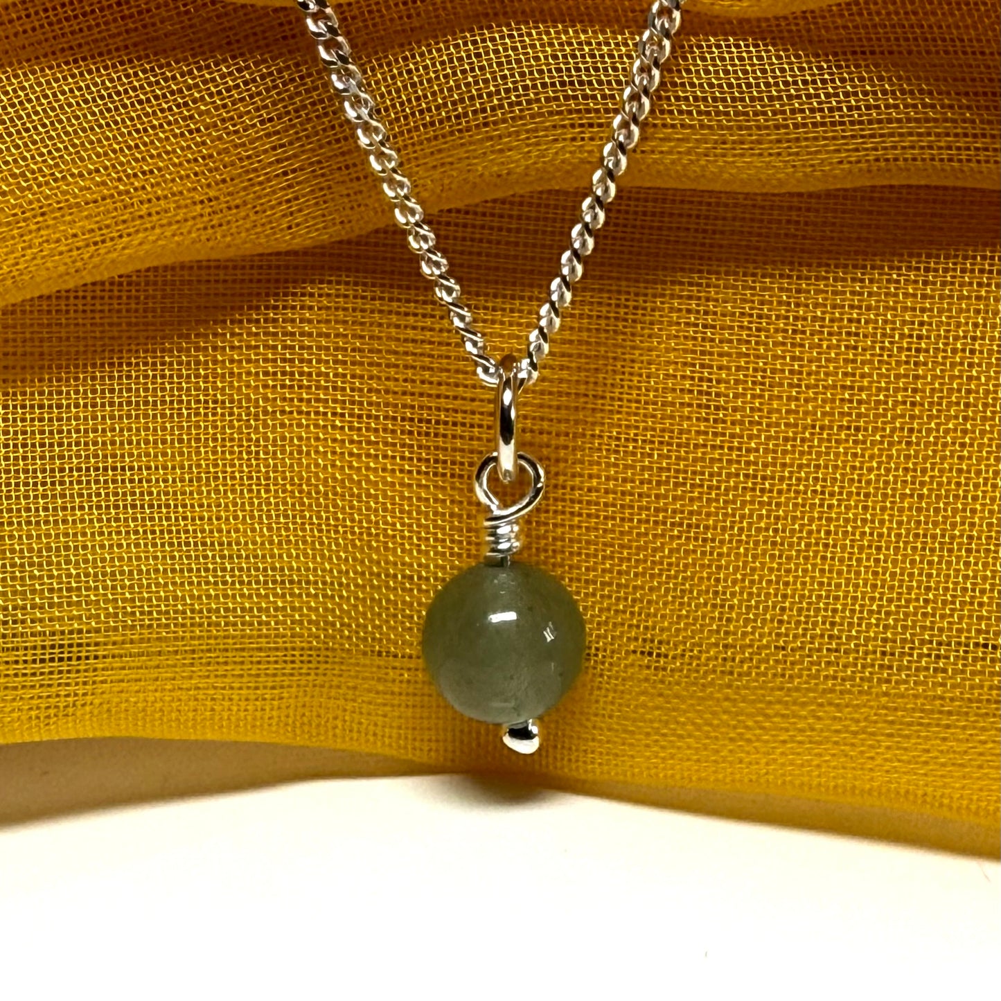 Real jade silver necklace round ball shaped light green pendant