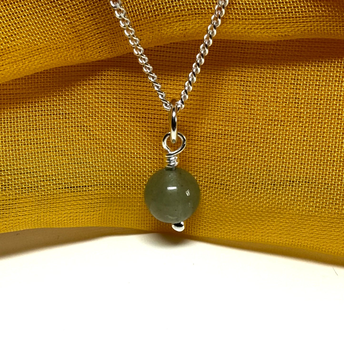 Real jade silver necklace round ball shaped light green pendant