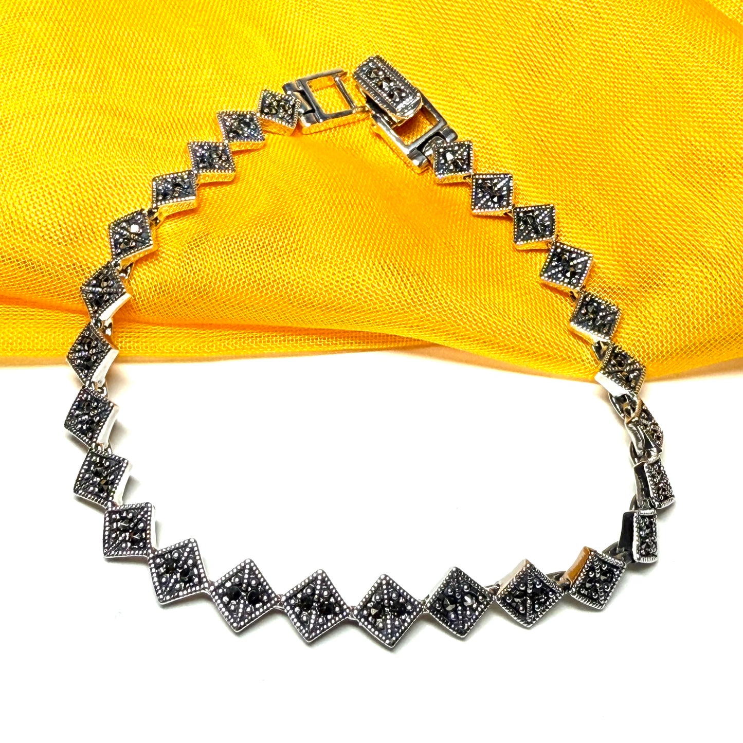 Real marcasite sterling silver bracelet diamond shaped design