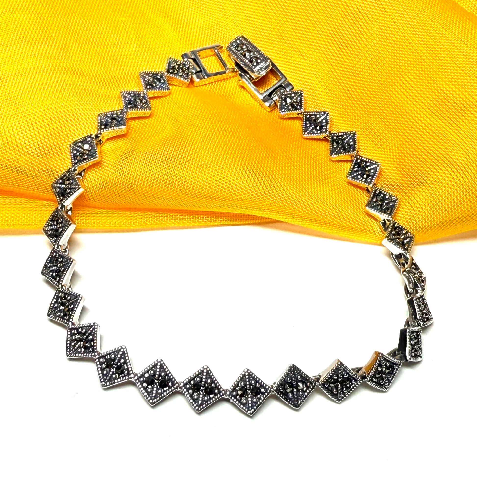 Real marcasite sterling silver bracelet diamond shaped design