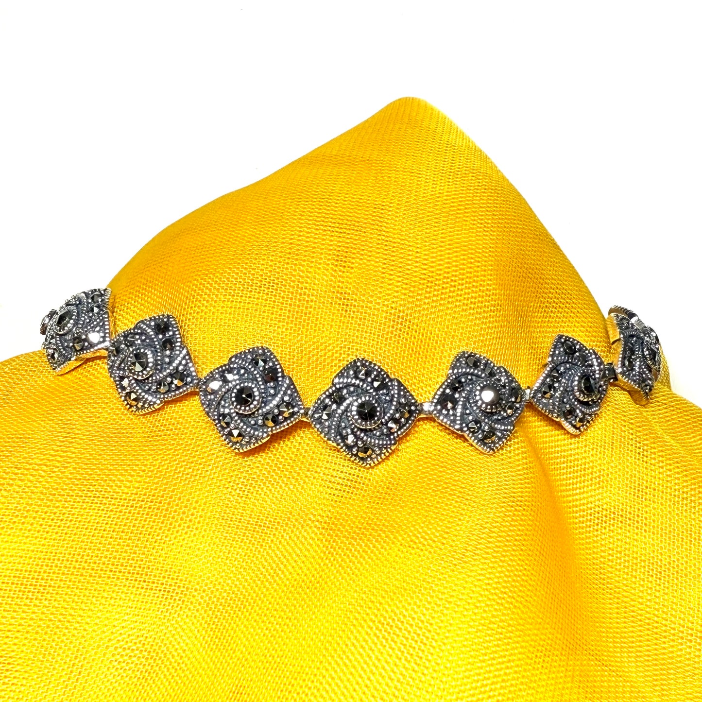 Real marcasite silver bracelet diamond shaped design