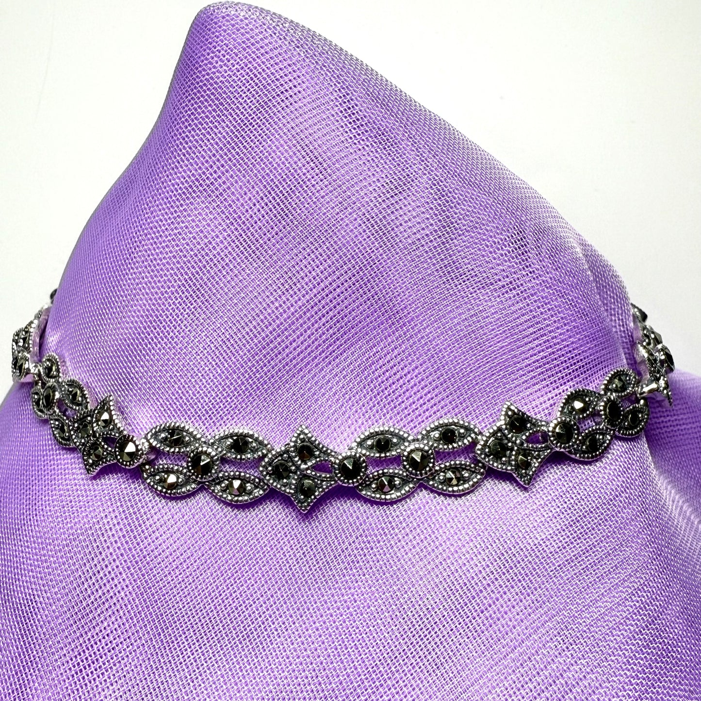Real marcasite sterling silver bracelet fancy link shape
