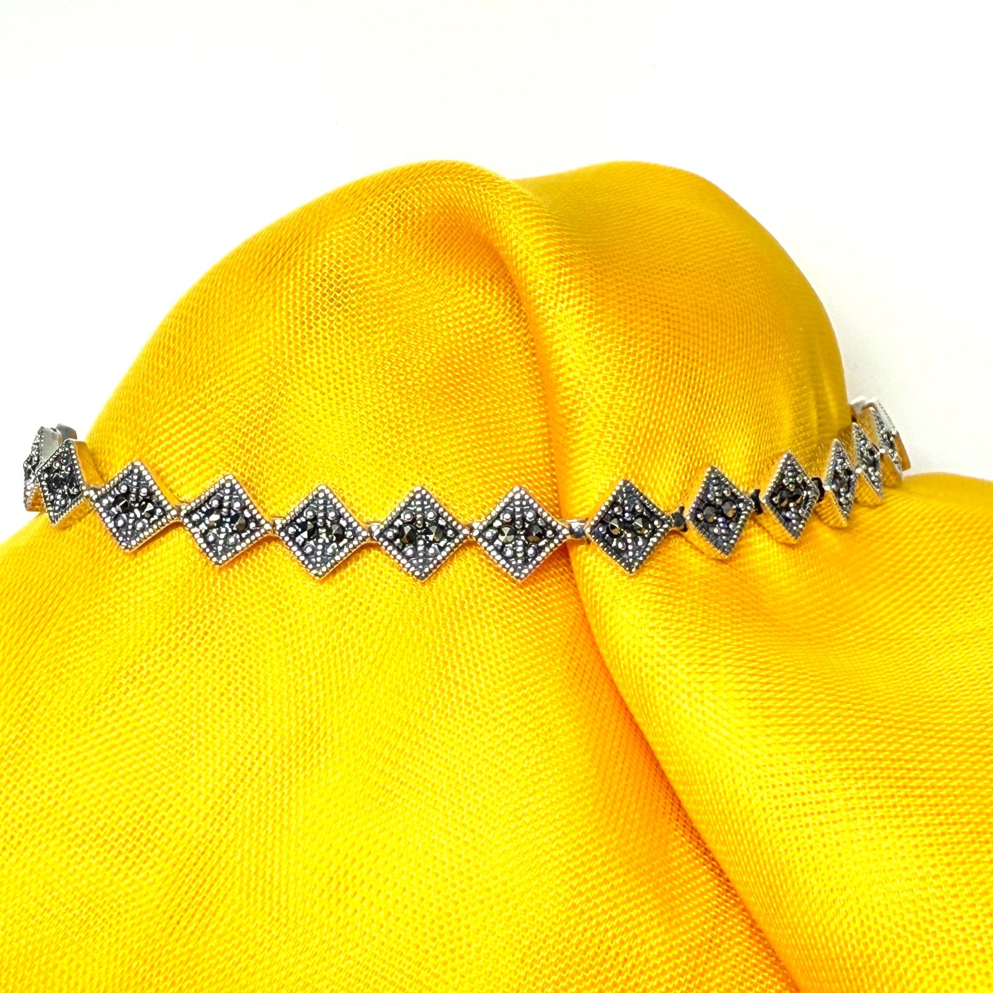 Real marcasite sterling silver bracelet diamond shaped