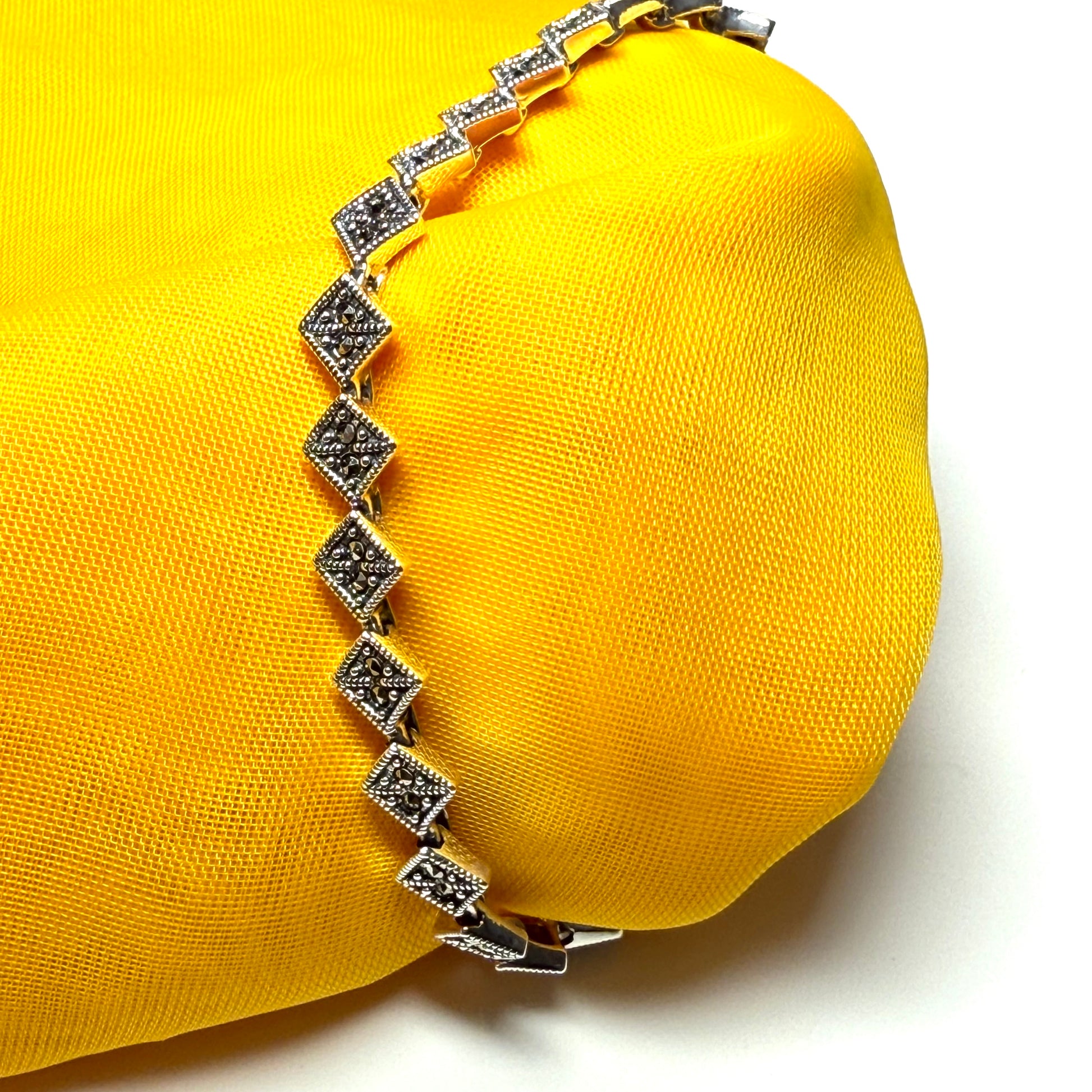 Real marcasite sterling silver bracelet diamond shaped