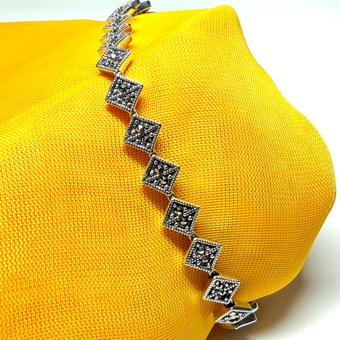 Real marcasite sterling silver bracelet diamond shaped design