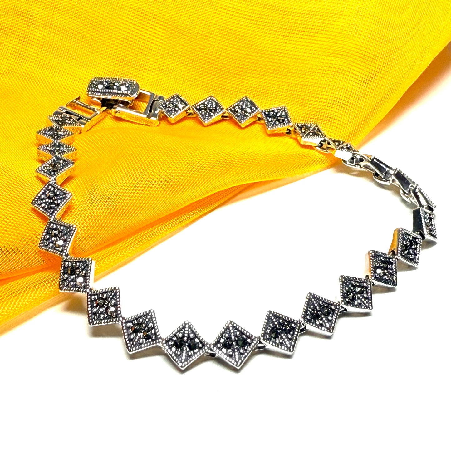 Real marcasite sterling silver bracelet diamond shaped design