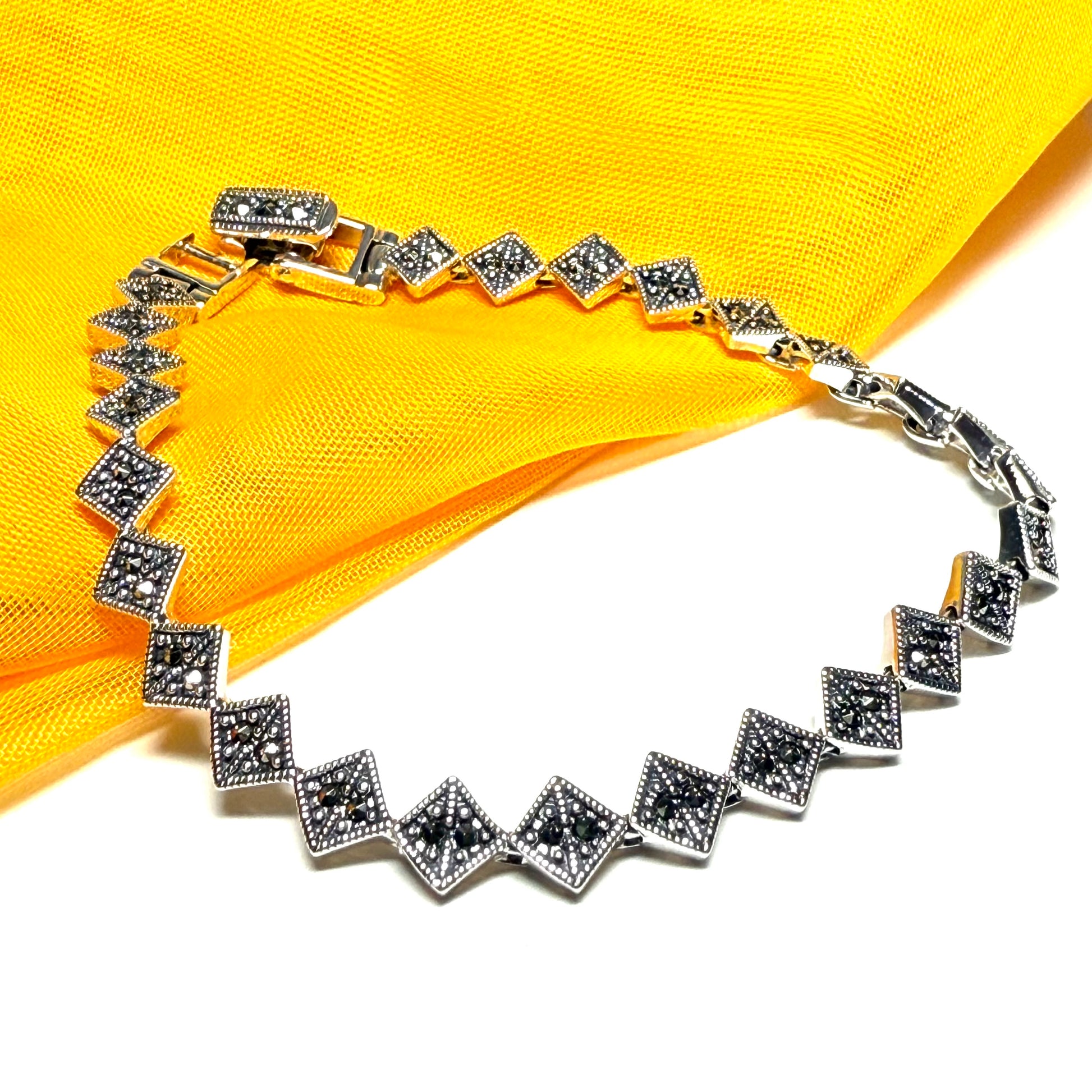 Real marcasite sterling silver bracelet diamond shaped design