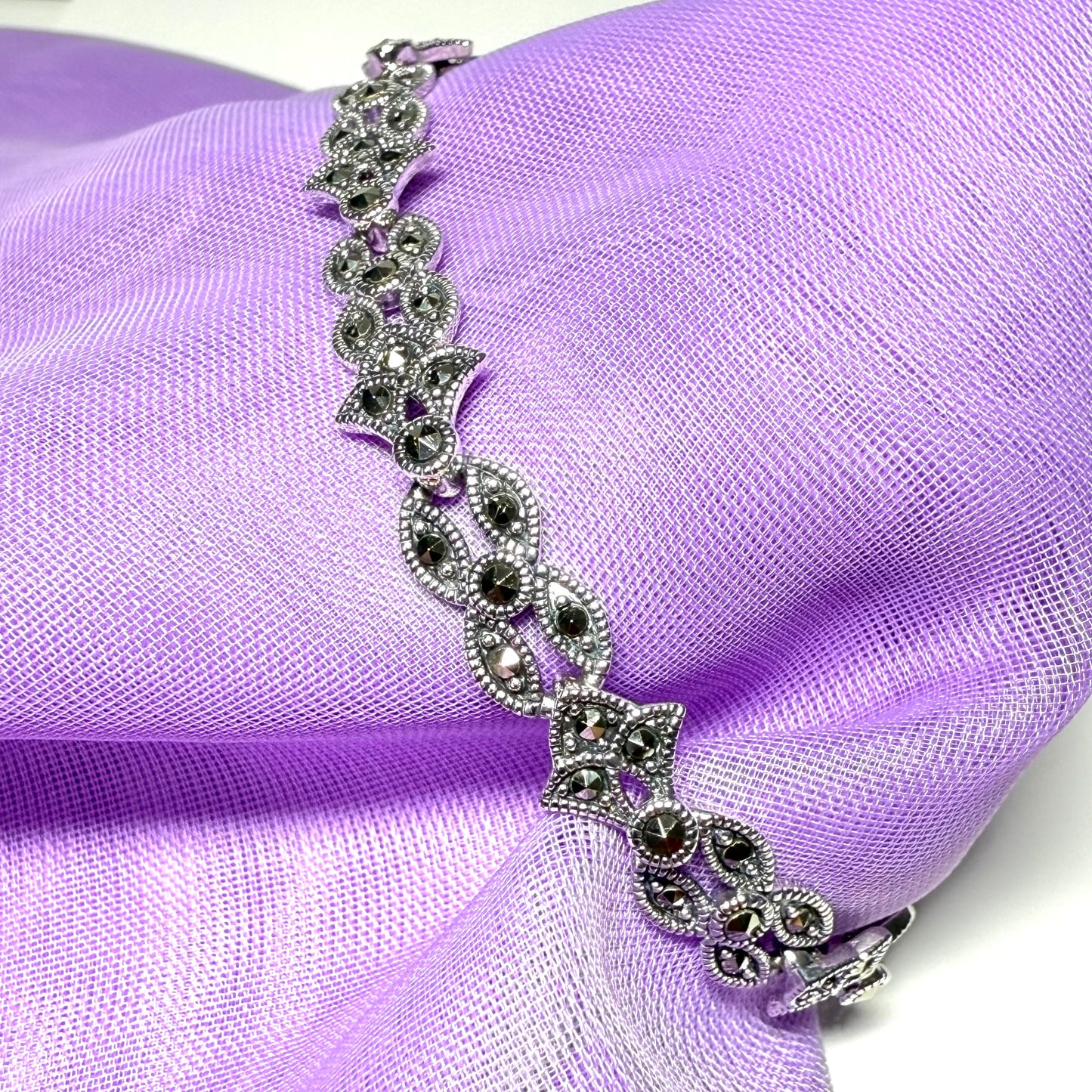 Real marcasite sterling silver bracelet fancy link shape
