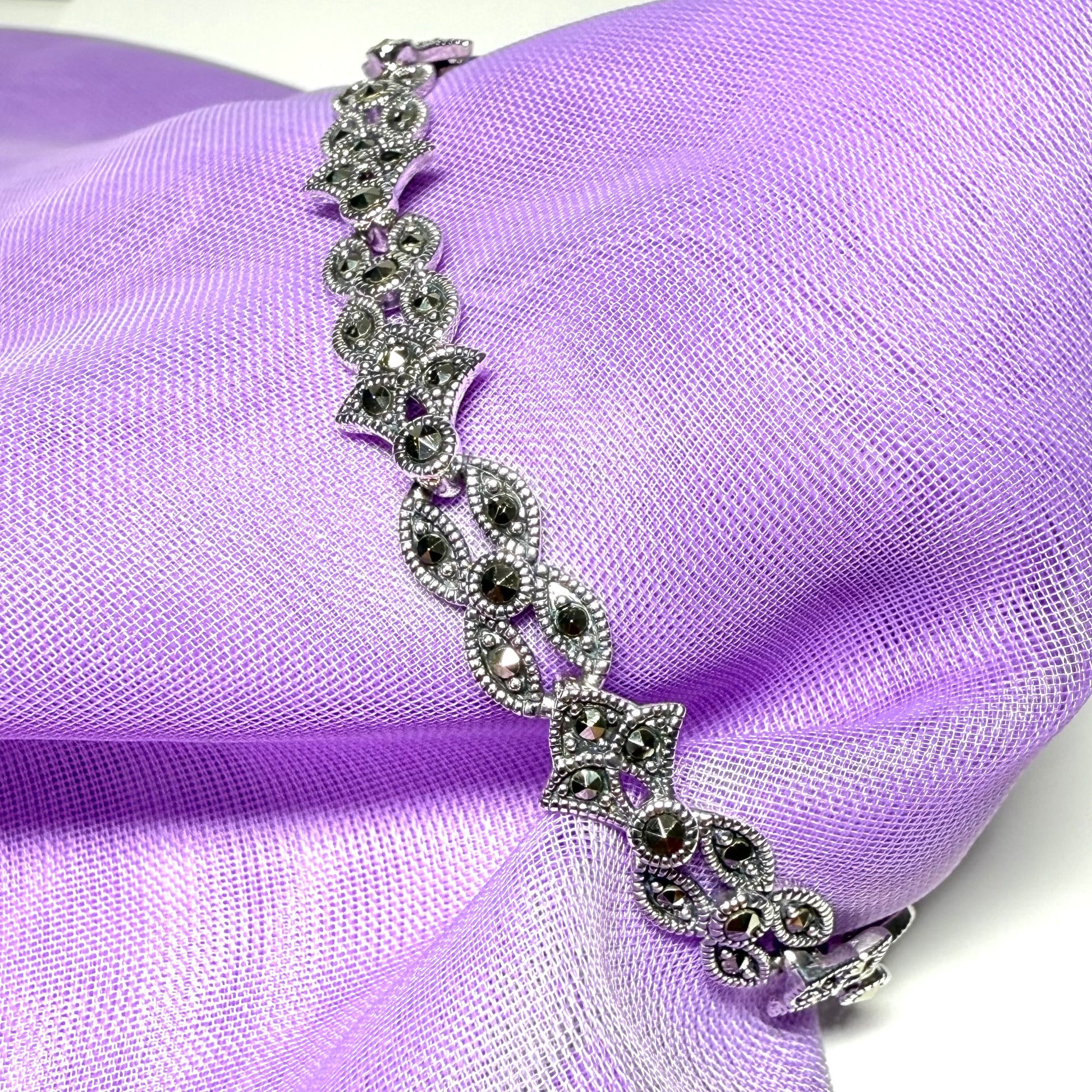 Real marcasite sterling silver bracelet fancy link shape