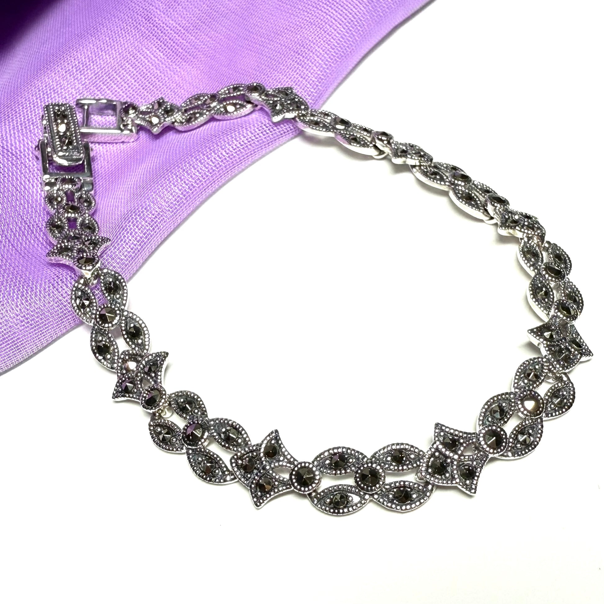 Real marcasite sterling silver bracelet fancy link shape