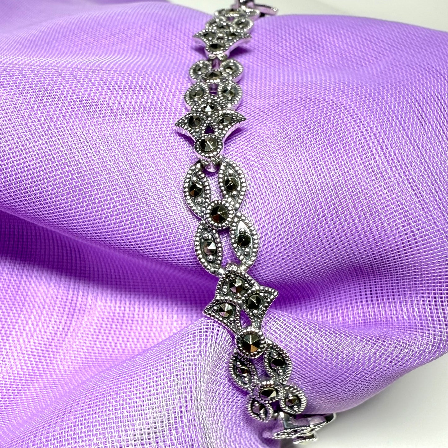 Real marcasite sterling silver bracelet fancy link shape