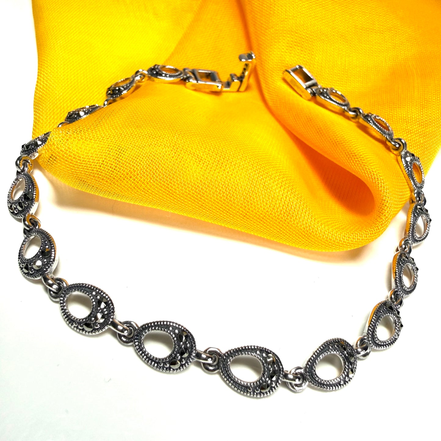 Real marcasite sterling silver bracelet open oval shaped