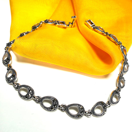Real marcasite sterling silver bracelet open oval shaped