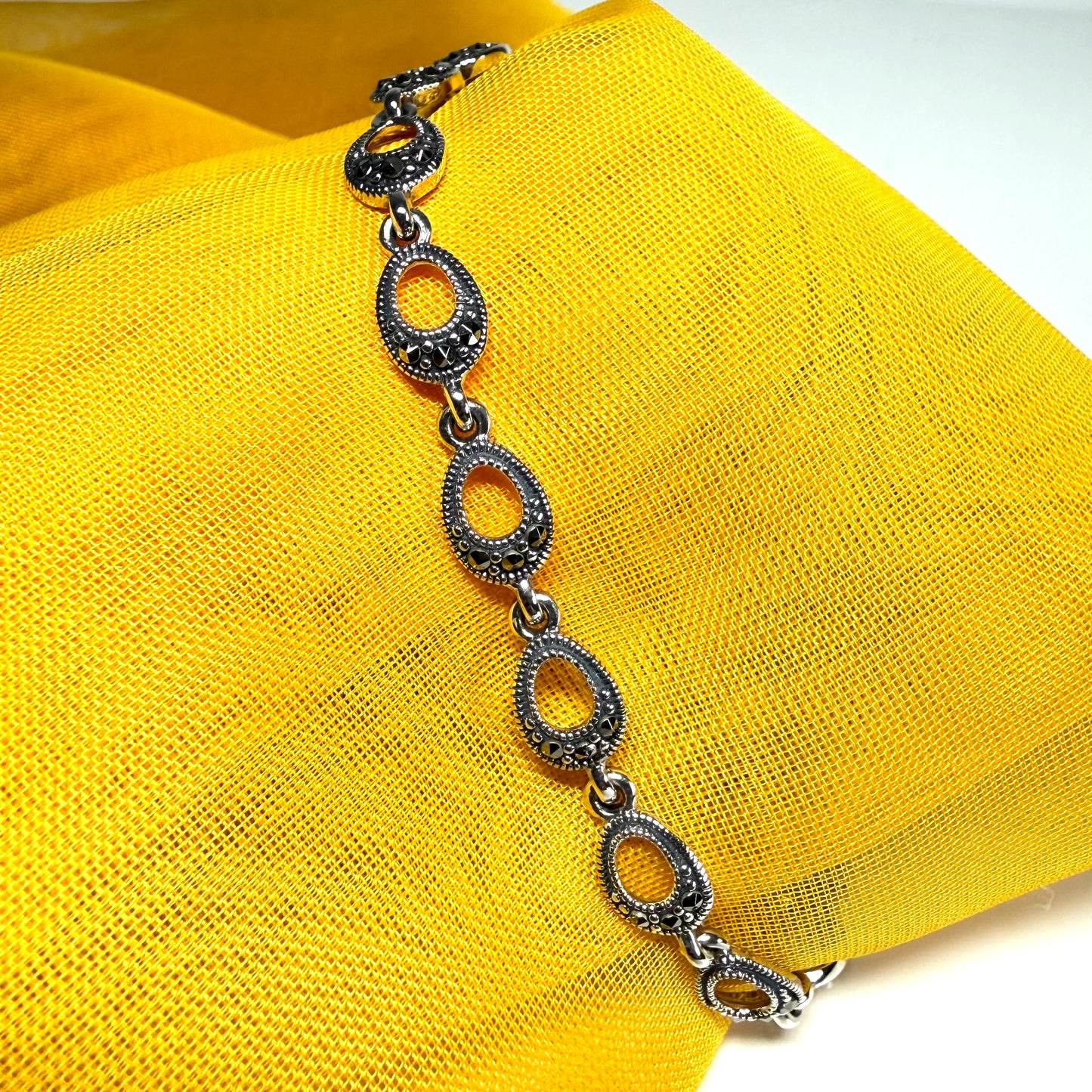 Real marcasite sterling silver bracelet open oval shaped