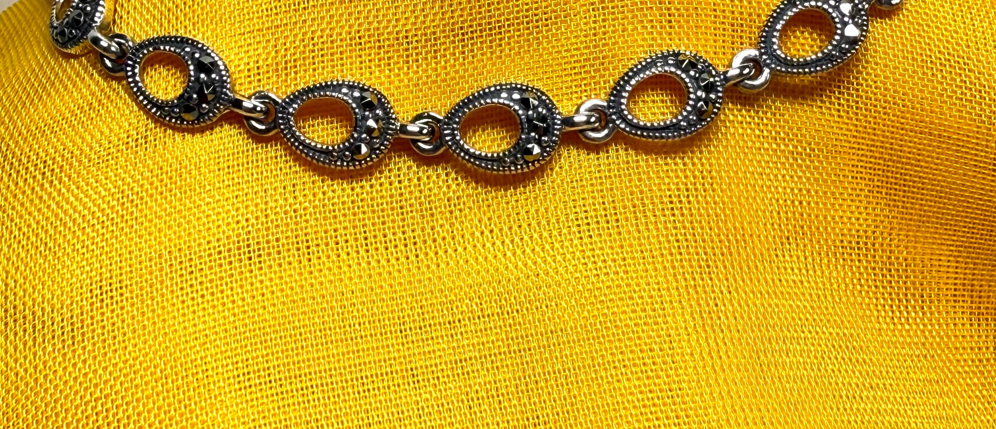 Real marcasite sterling silver bracelet open oval shaped design