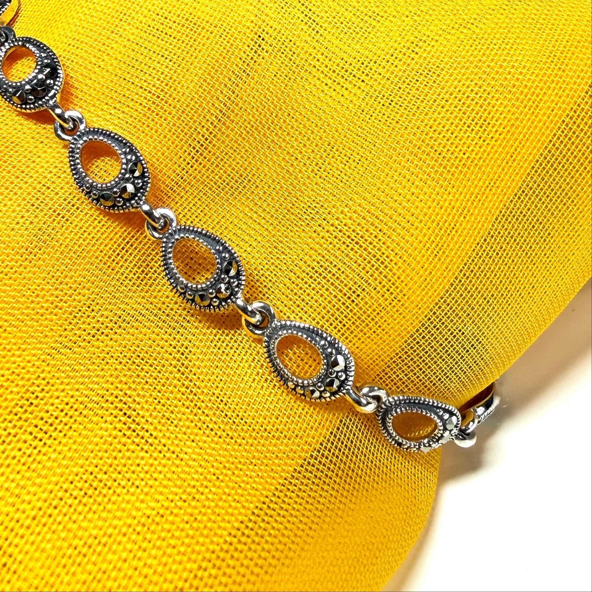 Real marcasite sterling silver bracelet open oval shaped design