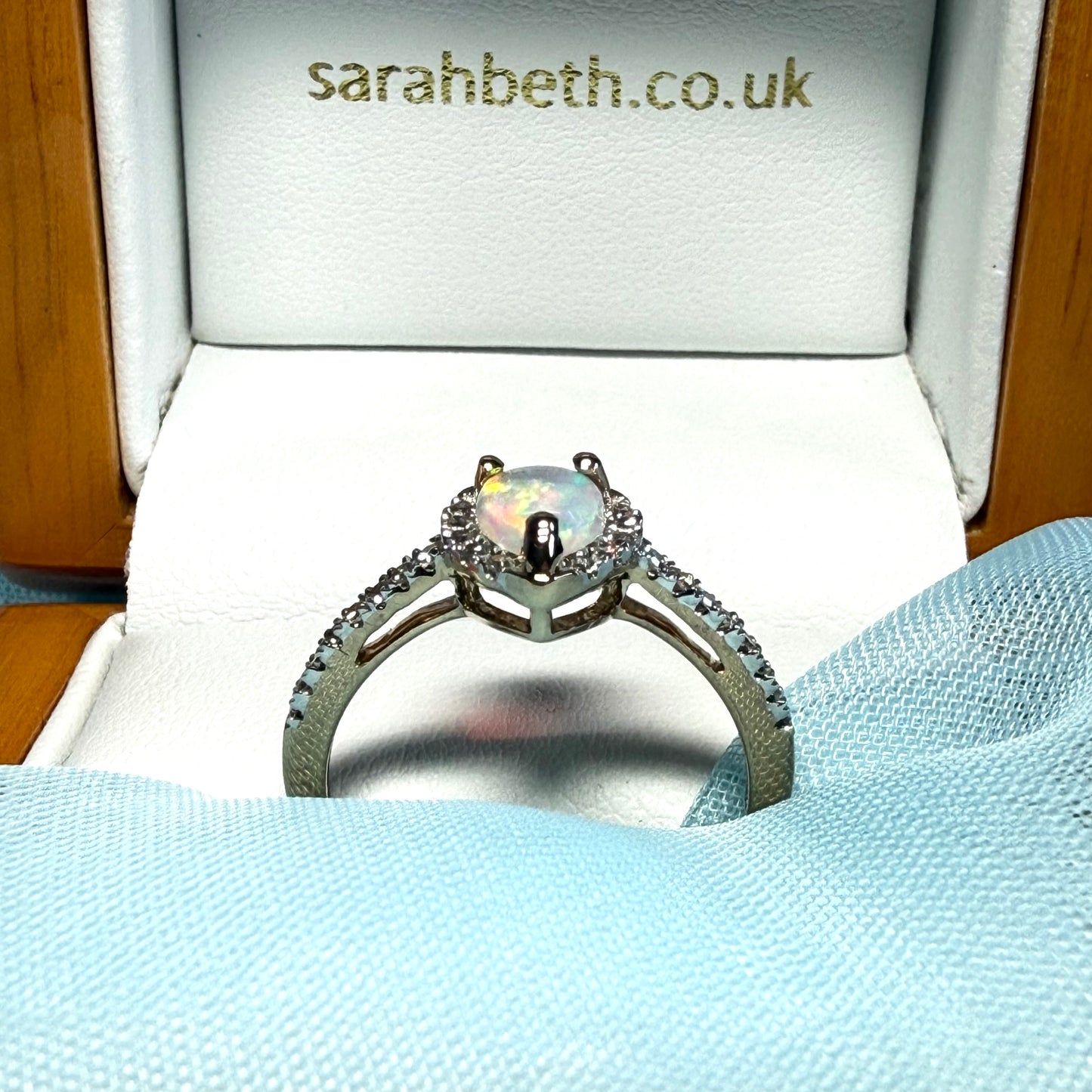 Real opal and real diamond yellow gold pear shaped cluster ring