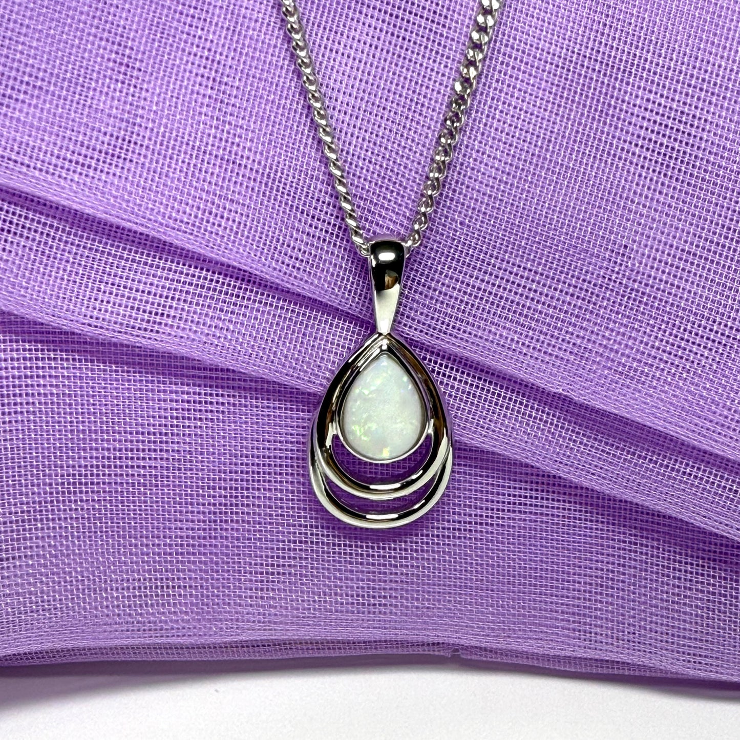 Real opal necklace sterling silver teardrop shape pendant