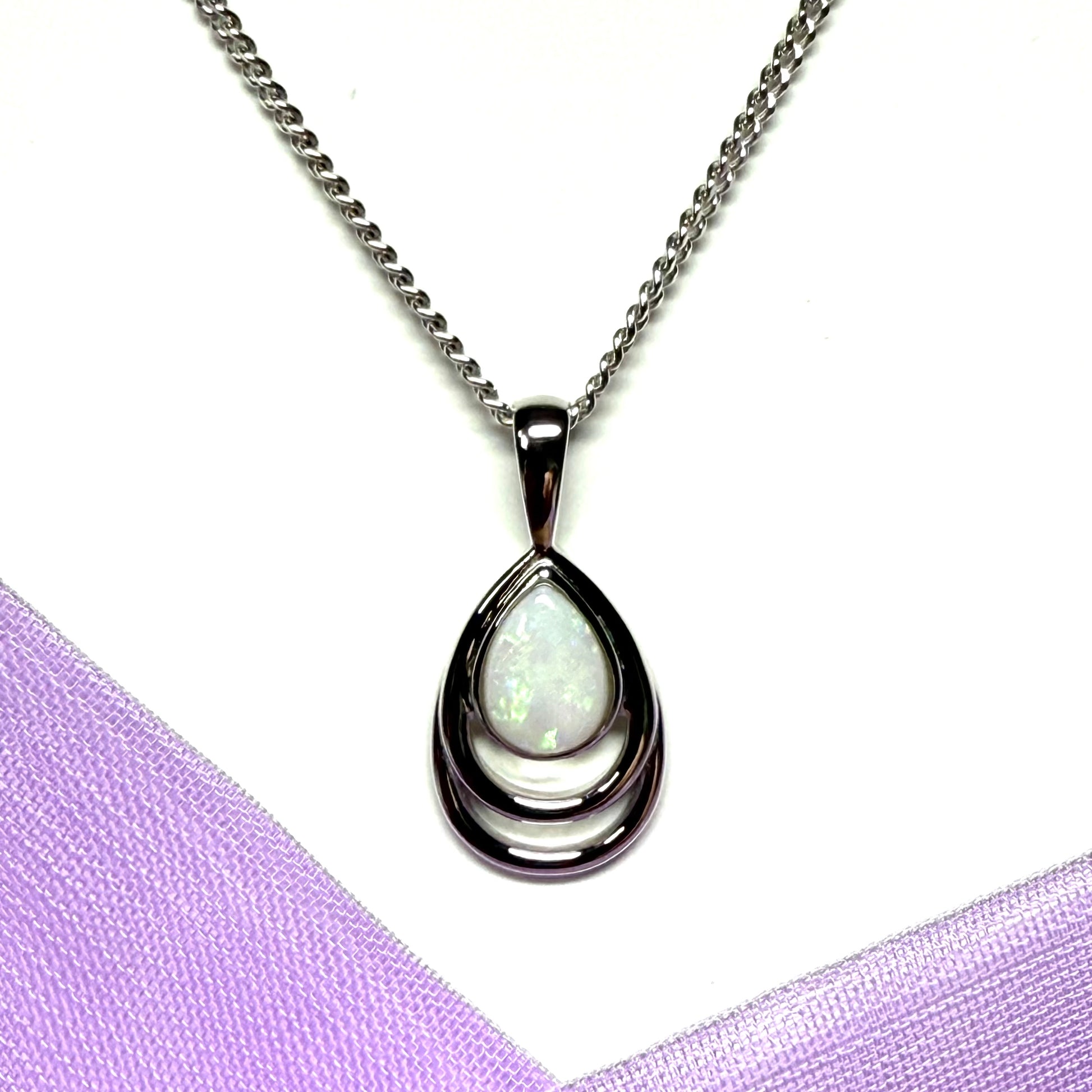 Real opal necklace sterling silver teardrop shape pendant